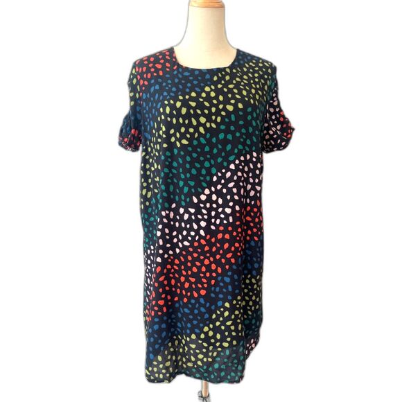 Sugarhill Brighton Mini Dress Black Multicolor Short Sleeves Shift Size 10 - Picture 1 of 5